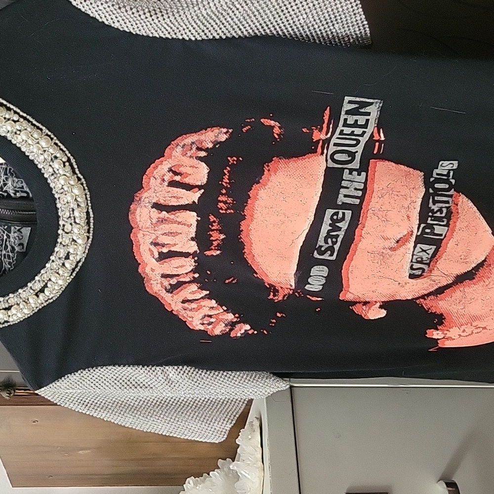 My Favorite Punk Shirt, Rhinestone Sleeves, Jeweled Neckline, Zip Back - Picture 10 of 11
